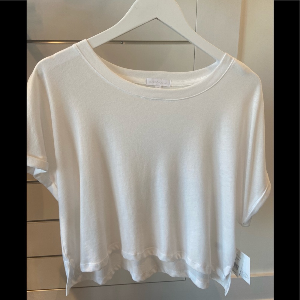 Beyond Yoga- white cropped tee- size medium